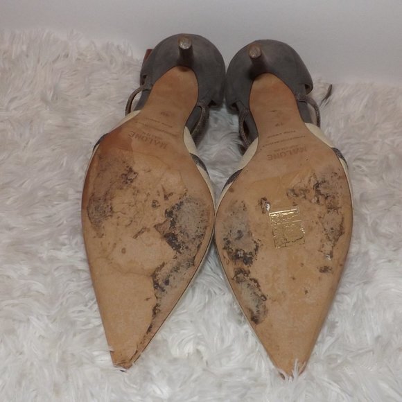 MALONE SOULIERS GRAY & BEIGE Heel SIZE 40 - Picture 8 of 9